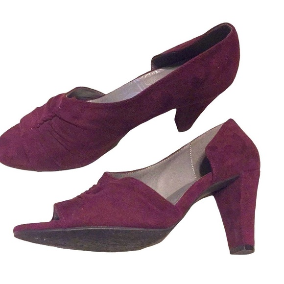 Suede Burgundy wine Open Toe open inside Pump fall trend jewel tone holidays 8.5 - Picture 8 of 8